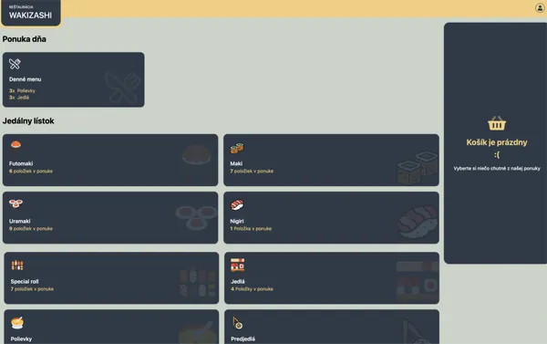 ObjednámSi.sk — zákaznícky web reštaurácie s denným menu, kategóriami jedál a prázdnym košíkom